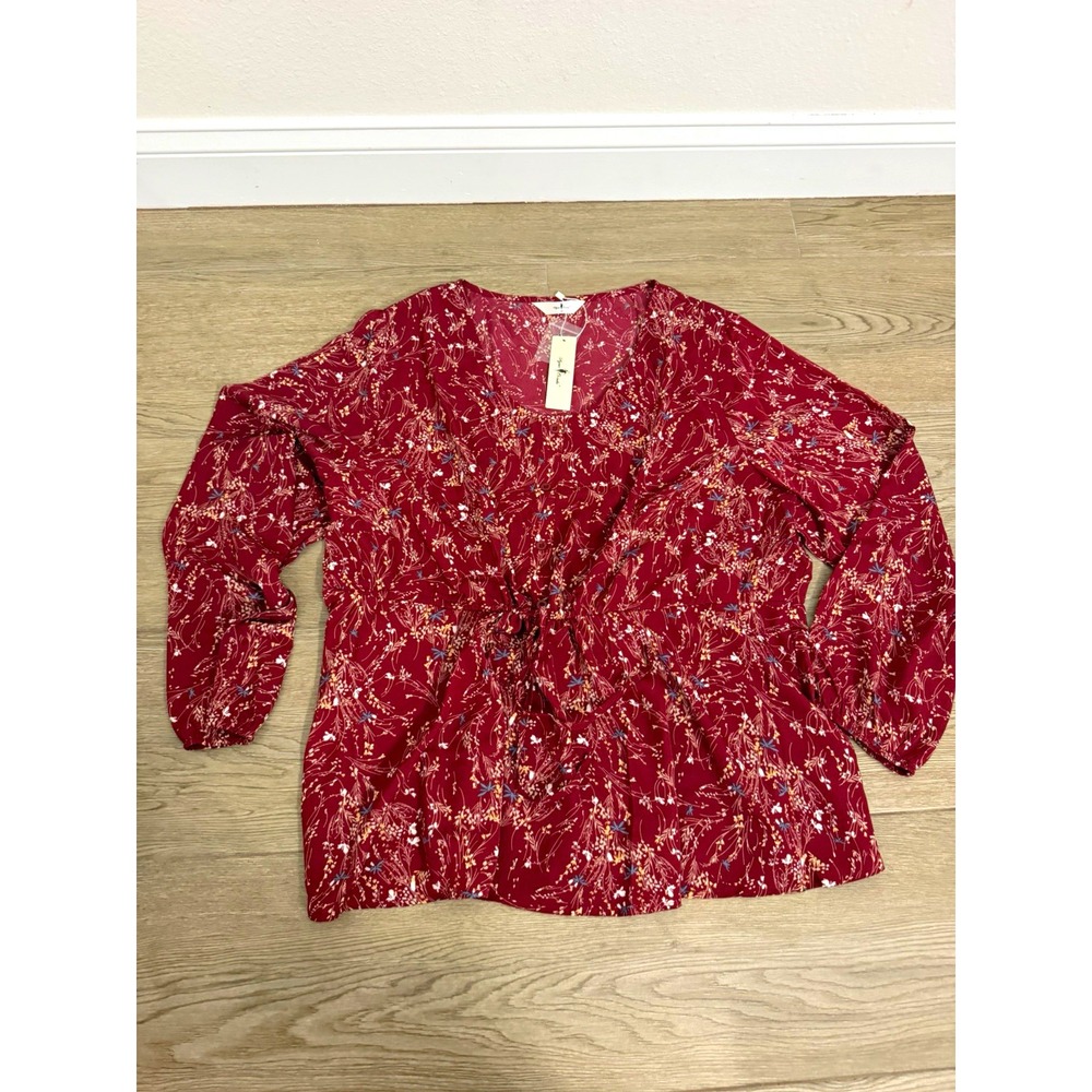 New Womens Agnes Orinda 3x Burgundy Button Up Floral Top